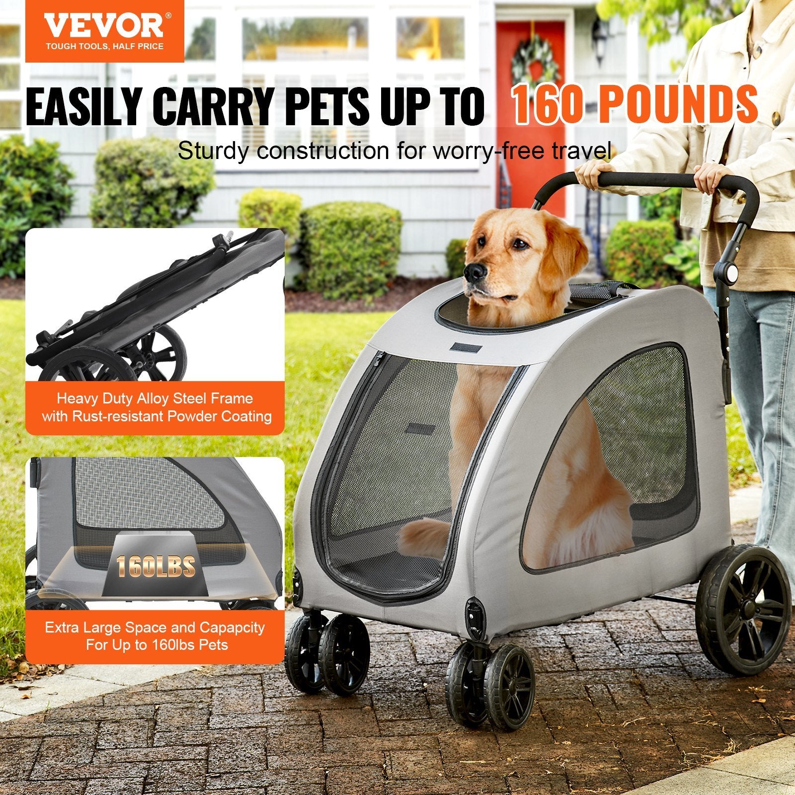 VEVOR Pet Stroller, 4 Wheels Dog Stroller Doba